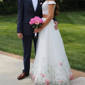 NWT Sherri Hill White Floral Two Piece Formal Ball Gown $598